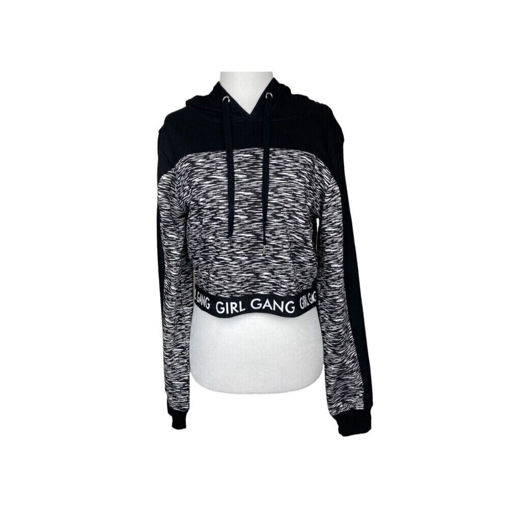 Mimi New York Girl Gang Sweatshirt Womens Medium Black Hoodie Cropped Casual